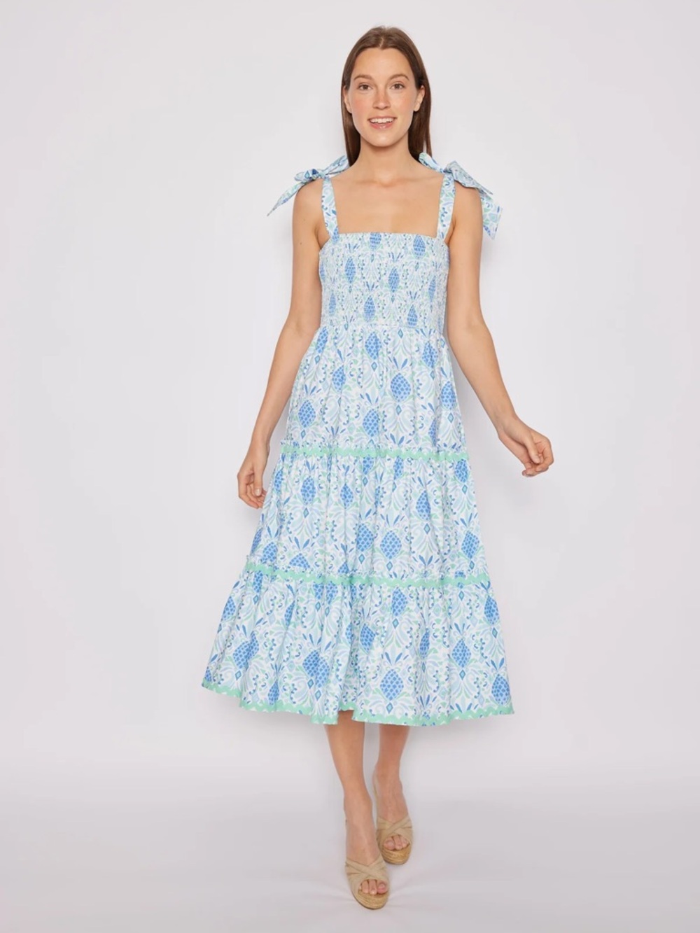 STS Bow Sleeved Dress in Blue Ikat